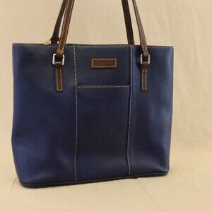 Dooney & Bourke Pebble Grain Pocket Tote — Navy with British Tan straps